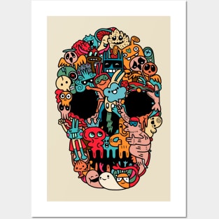 hand drawn skull doodle monster Posters and Art